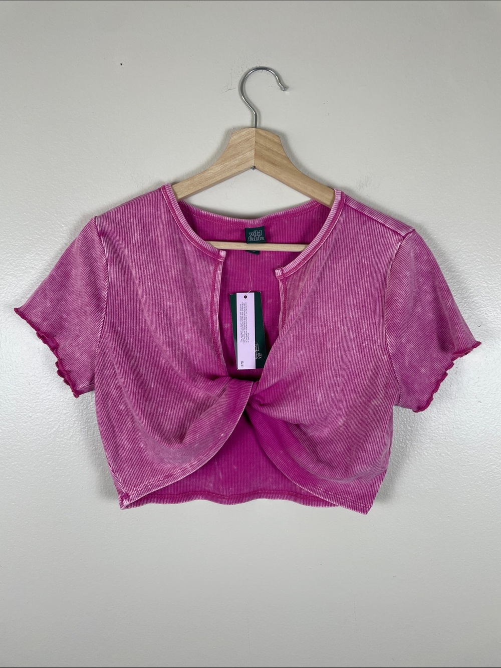 wild fable Pink Twist-Front Ribbed Crop Top XL